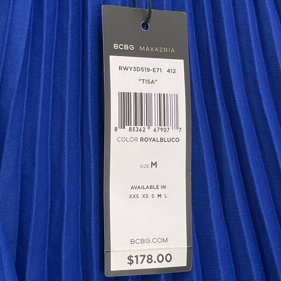 { BCBG Skirt } Pleated Blue Color block Tisa Skirt - Picture 4 of 10